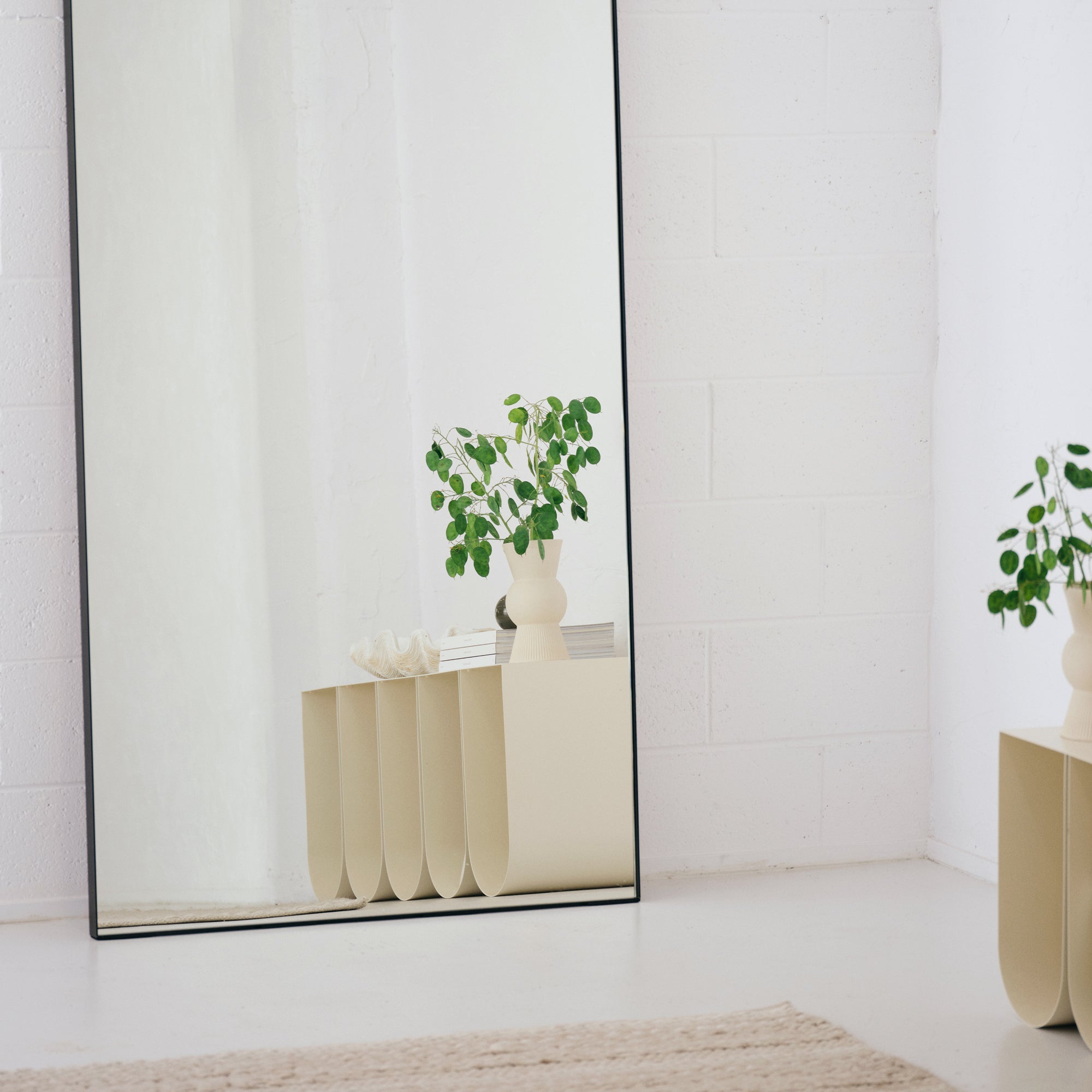 matte black steel framed full length wall-standing floor mirror